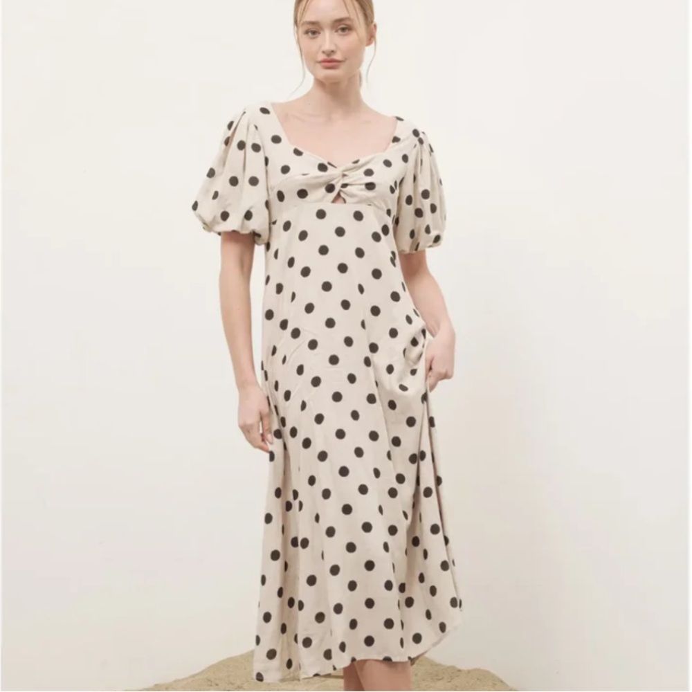 Blush Cream Midi Dress with Black Polka Dots